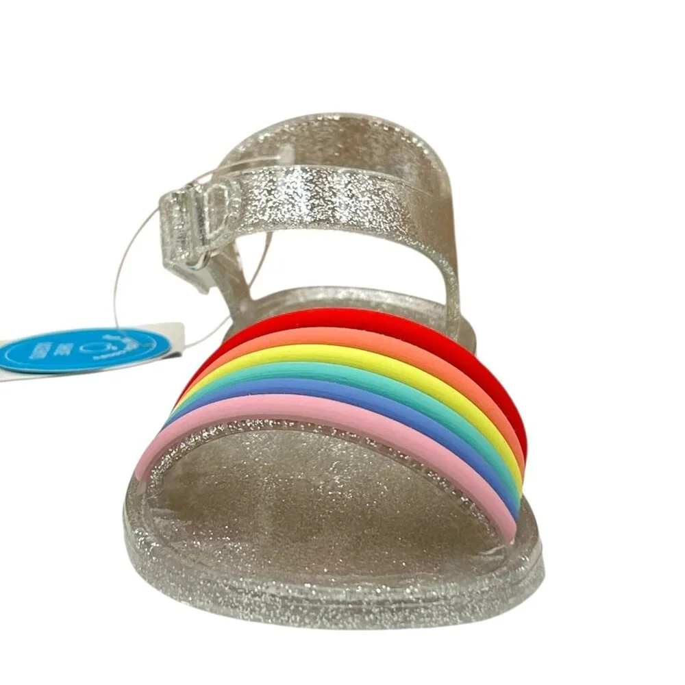 Carters Toddler Girls Jelly Sandals Size 8 Silver Rainbow Flexible & Lightweight